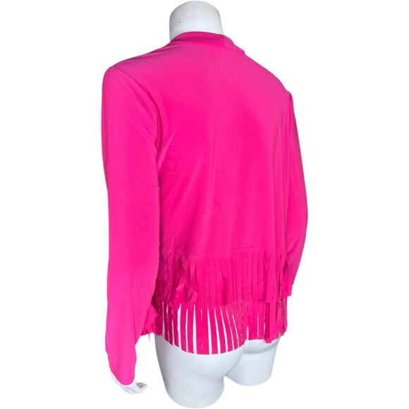 Attitudes by Renee Como Jersey Knit Fringe Cardigan Lipstick Pink X-Small NWT - Picture 6 of 15